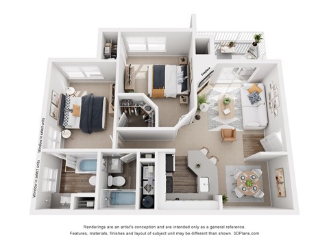 Floor plan for 2 beds, 2 baths, 1040 sqft